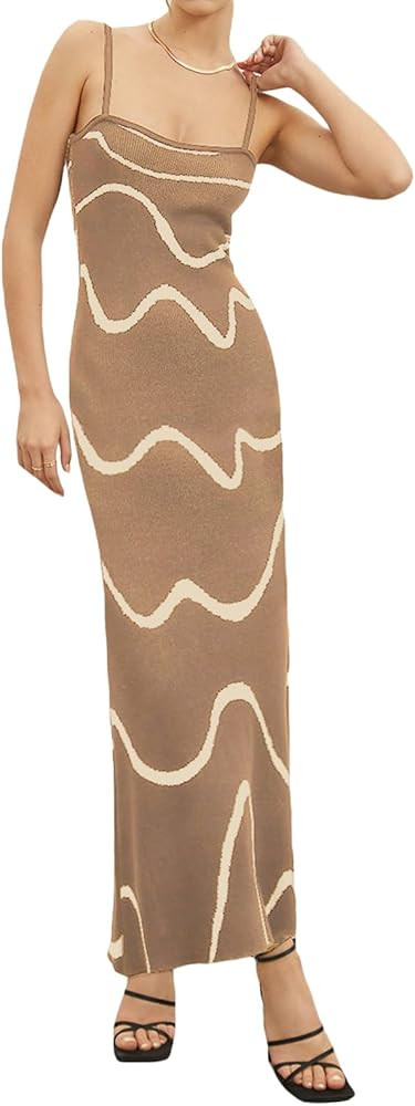 Fabumily Sexy Knit Bodycon Dress for Women Sleeveless Spaghetti Strap Cut Out Maxi Dress Backless... | Amazon (US)