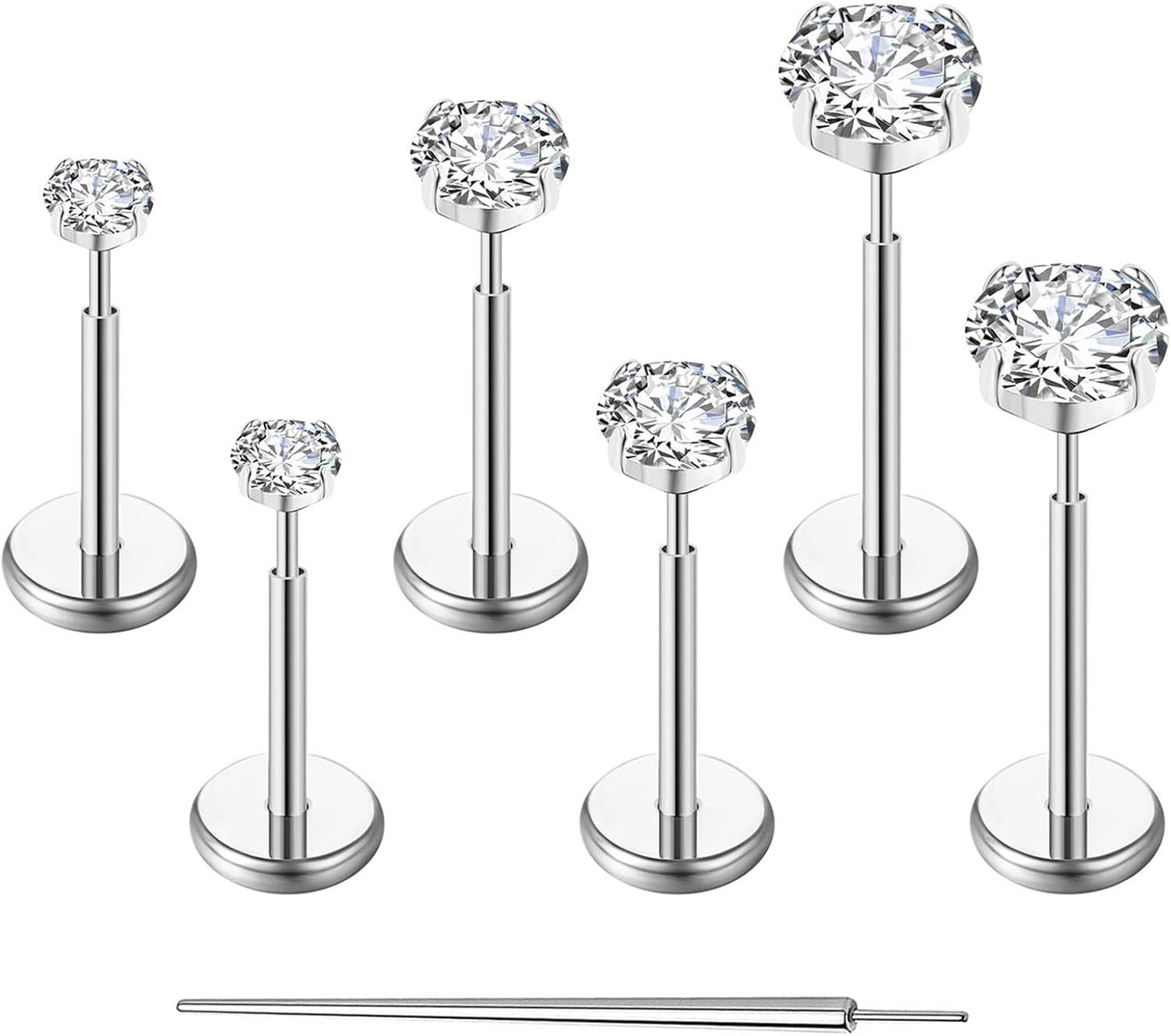 20G Flat Back Earrings Stud G23 Titanium Threadless Tragus Labret Cartilage Lip Medusa Conch Body Piercing Jewelry Hypoallergenic for Women Men | Amazon (US)