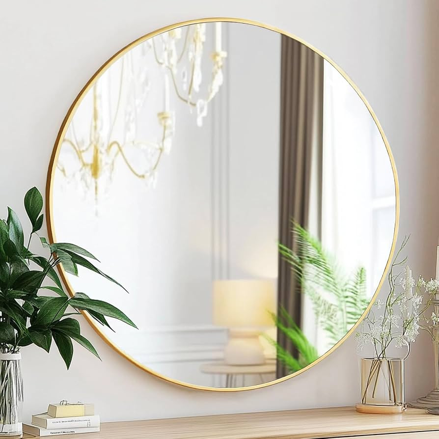 Gold Round Mirror, 24 inch Circle Mirror, Gold Metal Frame Bathroom Mirrors, Round Wall Mounted M... | Amazon (US)