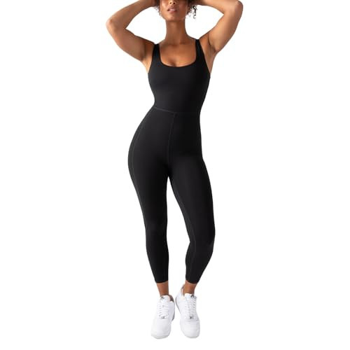 YITTY Active Women's UltraLuxe Built-In Bra Onesie, Athleisure, 4-Way-Stretch, Iconic Black, L, 7/8 Length | Amazon (US)