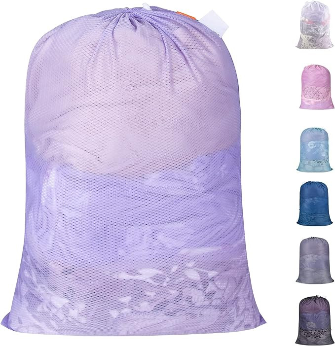 Polecasa Heavy Duty Large Mesh Laundry Bag with ID Tag and Locking Drawstring Closure - 24 x 36 i... | Amazon (US)