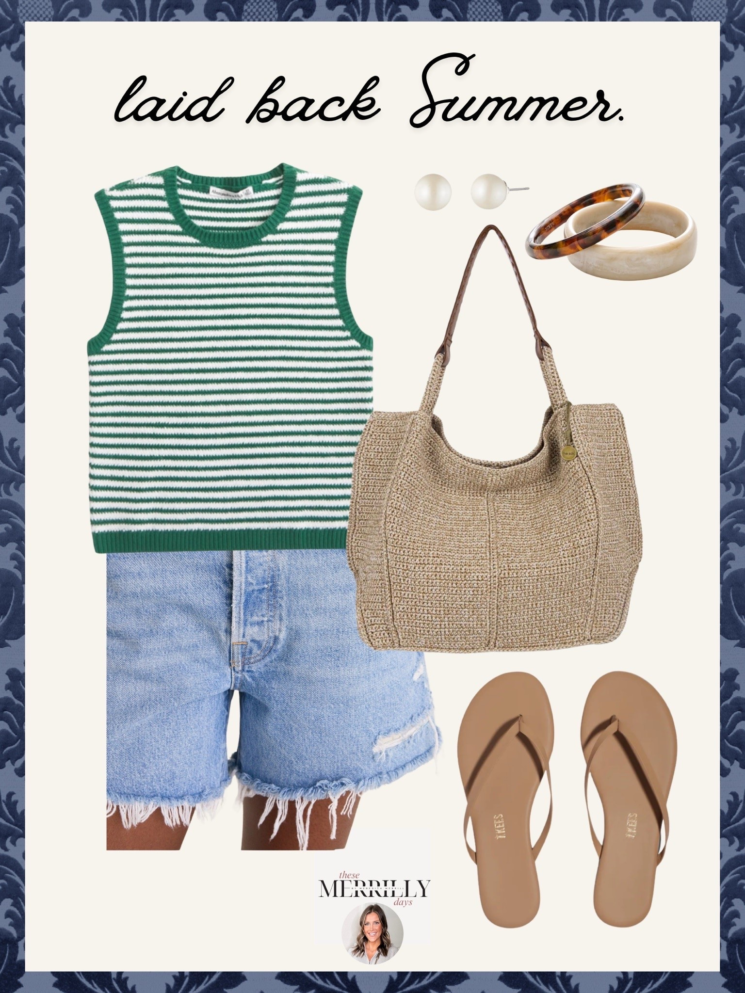 This outfit is giving easy, laid back summer in the best way. The striped sweater tank paired with relaxed denim shorts and simple flip flops feels effortless, comfortable, and perfect for everything from beach days to running errands or casual summer plans.

laid back summer outfit, striped sweater tank, denim shorts outfit, casual summer fashion, coastal casual style, beach day outfit, effortless everyday outfit, summer capsule wardrobe, comfy summer style, woven tote bag, flip flop outfit, casual chic summer look, striped knit tank, everyday summer essentials, Thesemerrillydays

#LTKootd #LTKTravel #LTKSeasonal