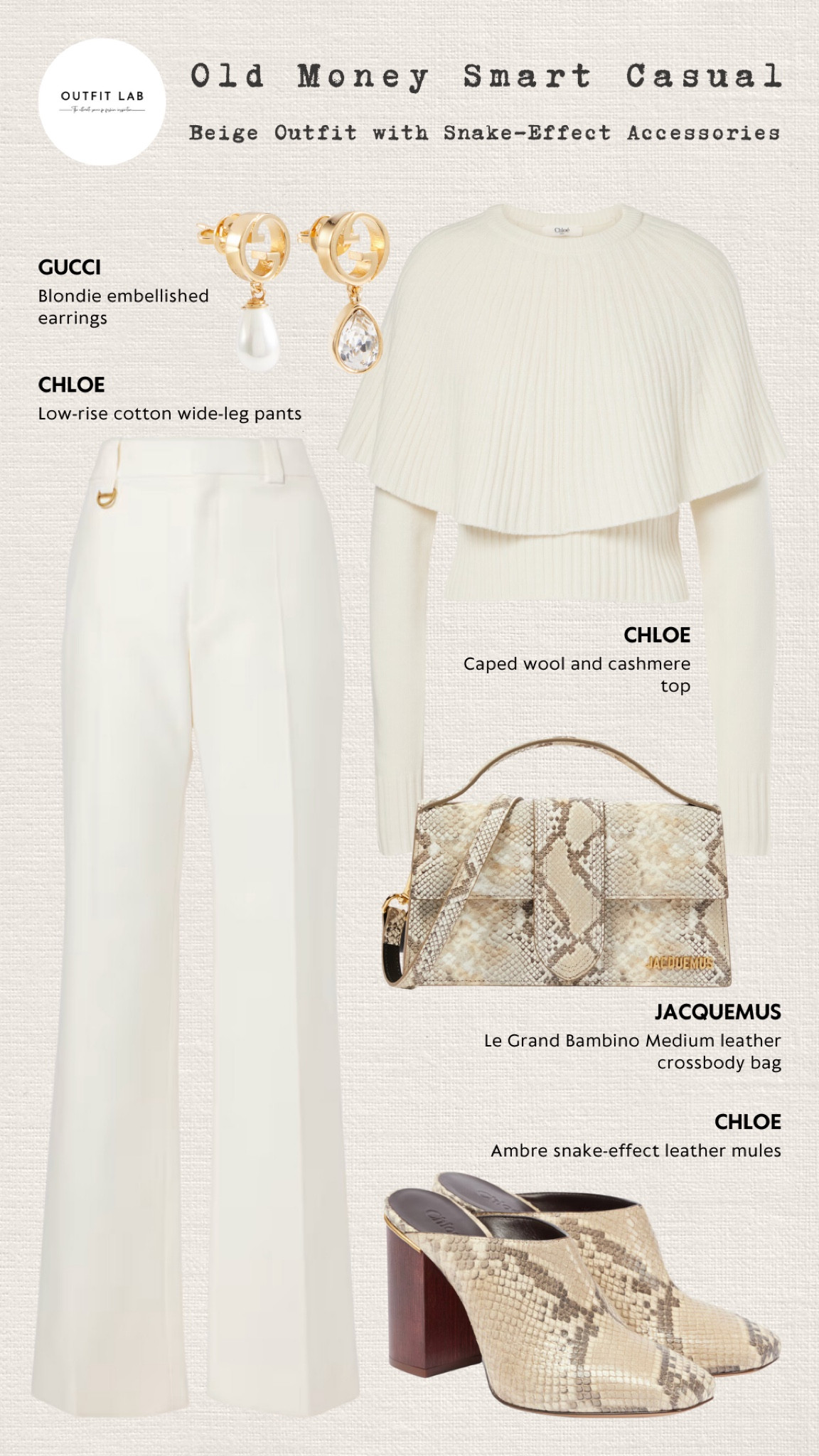 Old Money Smart Casual: Beige Outfit with Snake-Effect Accessories – Shop Now!

Embrace old money style with a smart casual beige outfit featuring chic snake-effect accessories. This ensemble includes a sophisticated Chloe top and pants set, paired with stylish Chloe mules for an effortlessly elegant look. Complete the outfit with a trendy Jacquemus bag and statement Gucci earrings. Perfect for any refined casual occasion, this outfit ensures you stay fashionable and on-trend. Shop now to elevate your wardrobe with these timeless pieces!

#LTKStyleTip #LTKItBag #LTKWorkwear