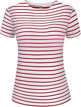Women's Short Sleeve Striped T-Shirt Tee Shirt Tops Casual Loose Fit Blouses | Amazon (US)