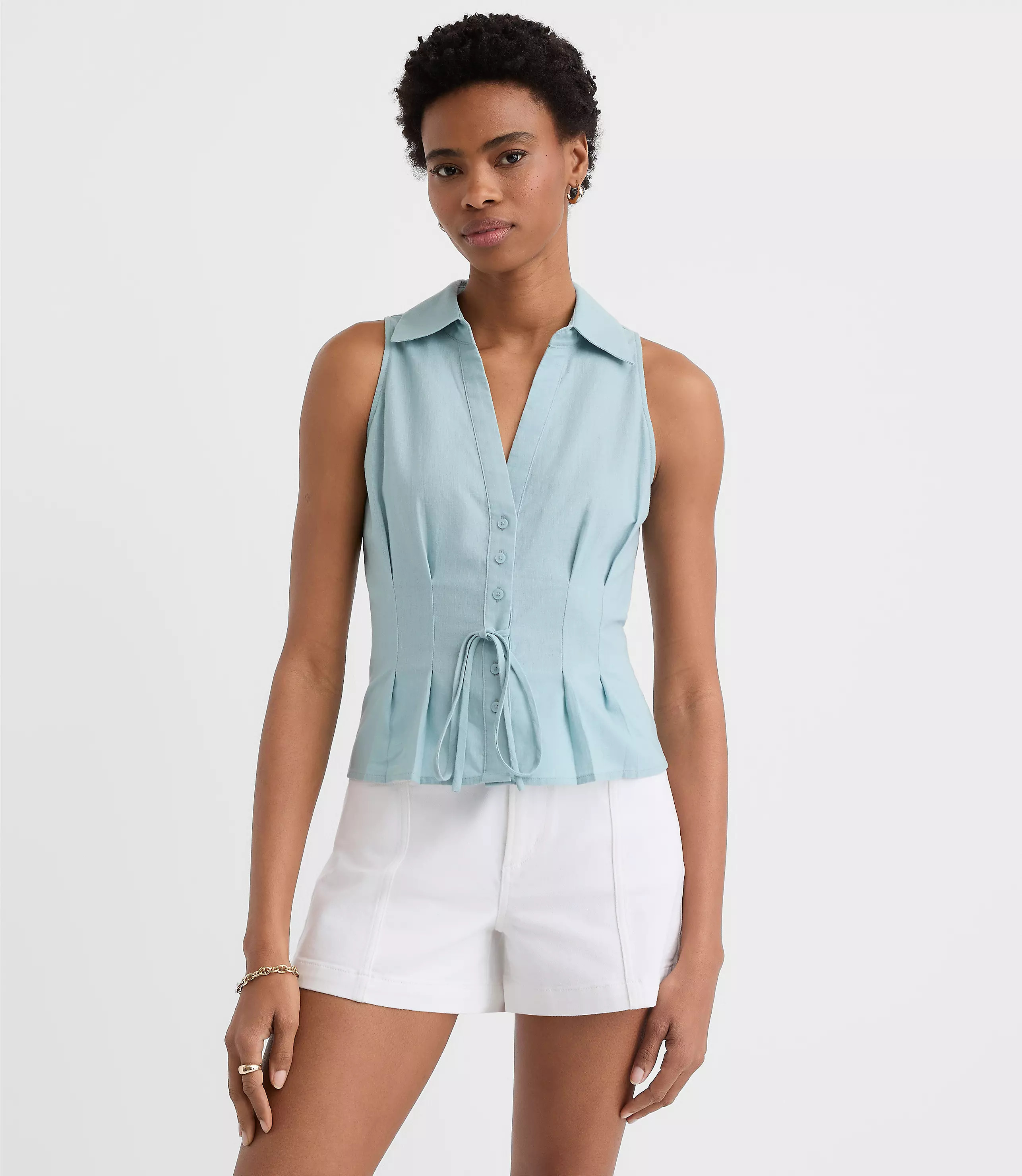 Pleated Linen Cotton Vest Top | LOFT