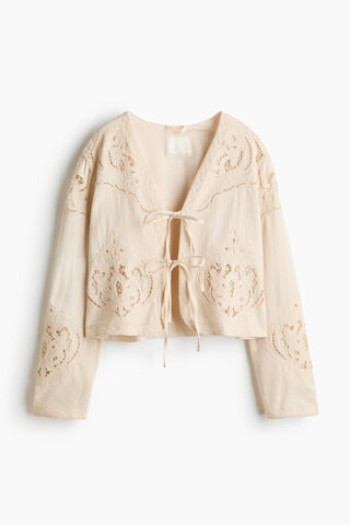 H & M - Jacke aus Leinengemisch mit Broderie Anglaise - Hellbeige | H&M (DE, AT, CH, NL, FI)