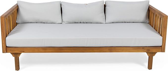 Christopher Knight Home Tina Outdoor 3 Seater Acacia Wood Daybed, Teak and Beige | Amazon (US)