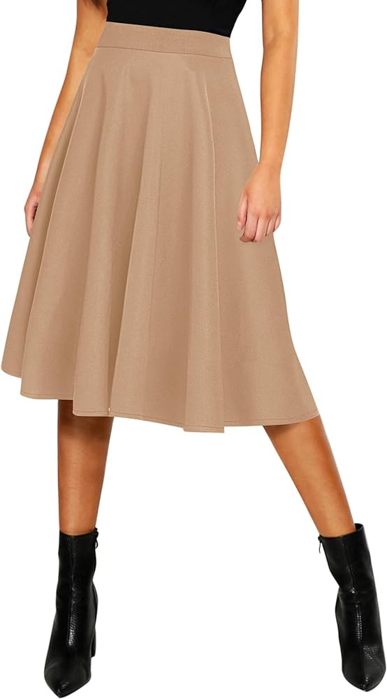 Urban CoCo Women's Basic Elastic Waist A-line Solid Flared Midi Skirt | Amazon (US)
