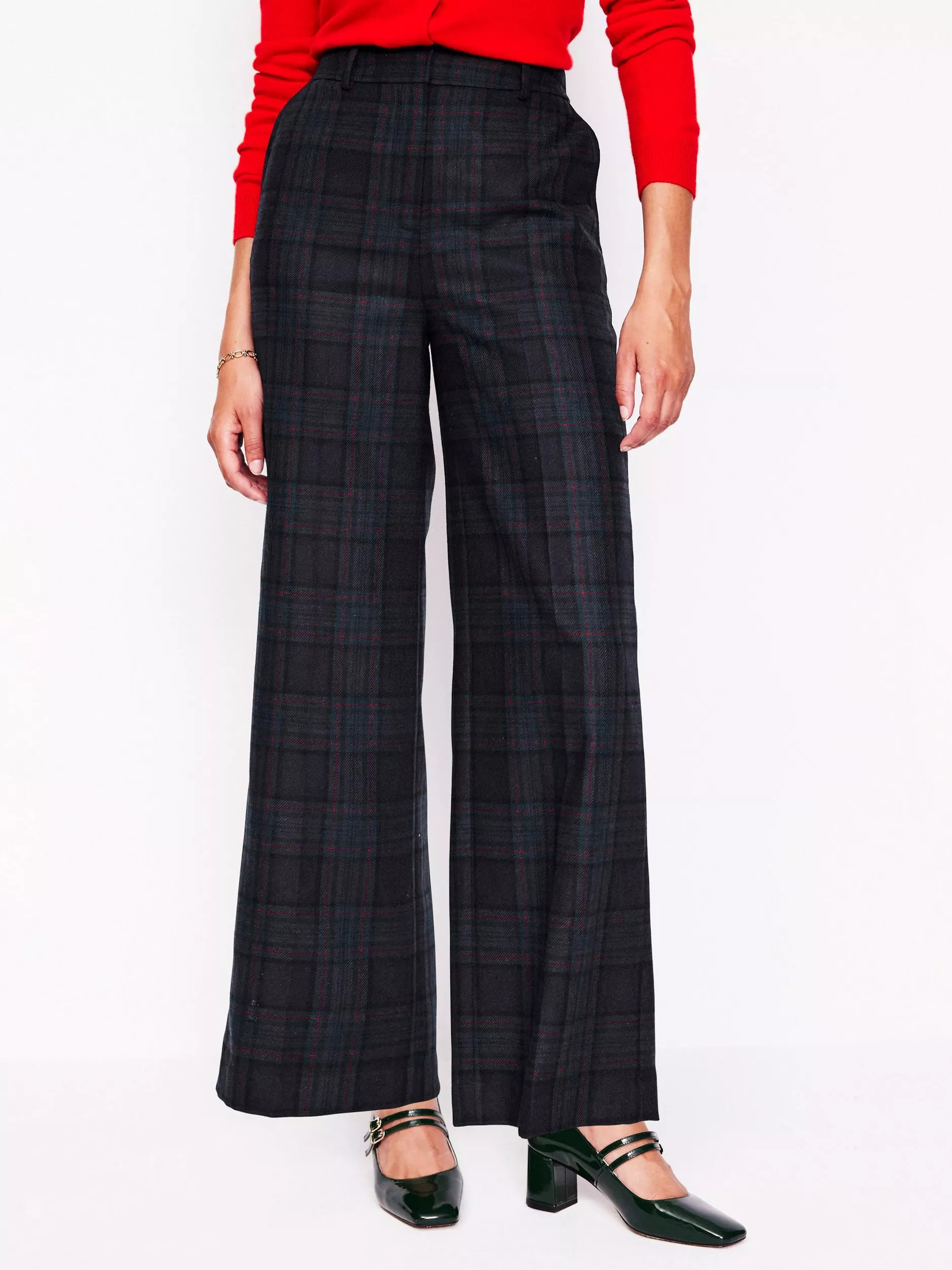 BodenWestbourne Check Wool Blend Trousers, Navy/Green | John Lewis (UK)