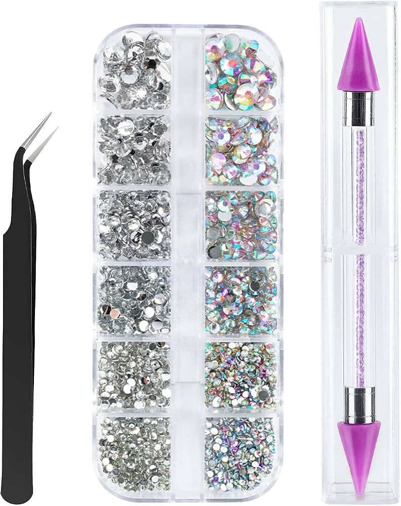Canvalite 1500PCS Rhinestones Crystal AB Rhinestones for Nail with Pick Up Tweezers and Nail Rhin... | Amazon (US)