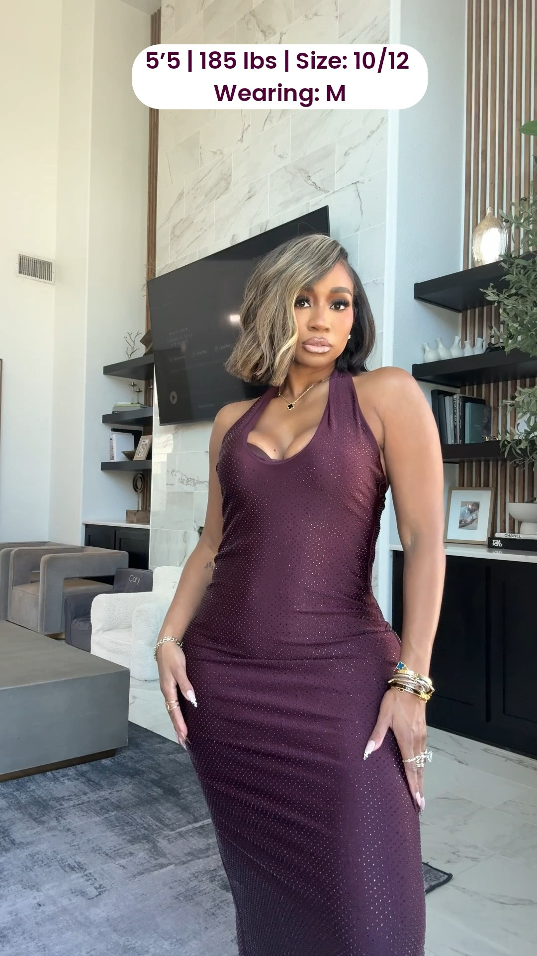 Wine rhinestone halter bodycon maxi dress find. 

#LTKootd #LTKMidsize