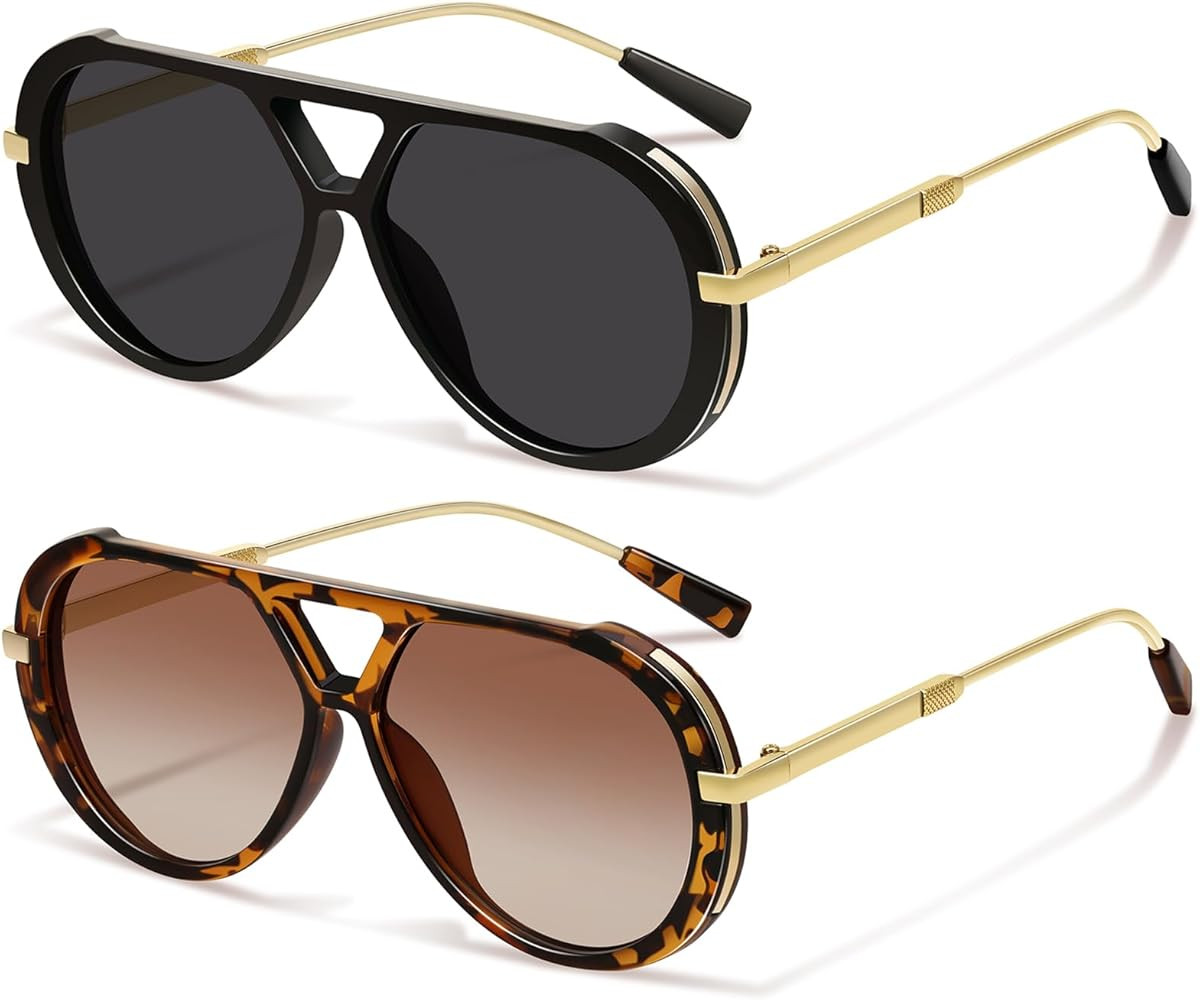 Retro Gold Aviator Sunglasses for Women Men Large Frame 70s Trendy Vintage Style UV Protection Su... | Amazon (US)