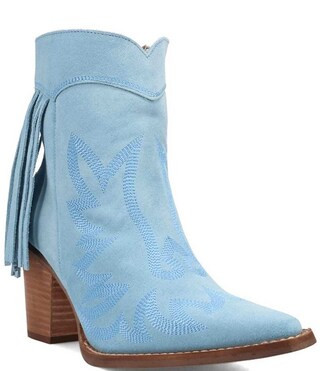 Dingo Wild Sage Suede Western Stitch Fringed Booties | Dillard's | Dillard's