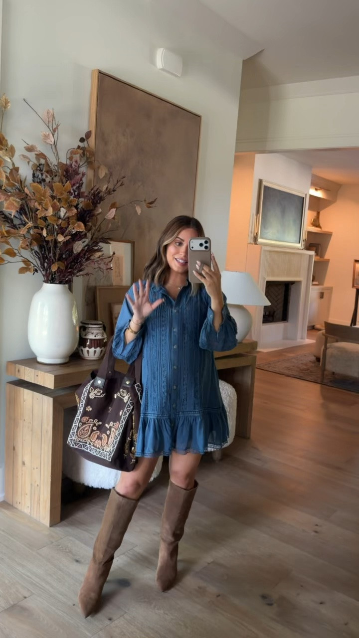 Wearing xxs (runs oversized) in this navy blue dress + boots run tts (I have the taupe suede color)

Fall outfits || women’s fall dresses || family fall photos || fall style || bump friendly dresses

#LTKBump #LTKSeasonal #LTKootd