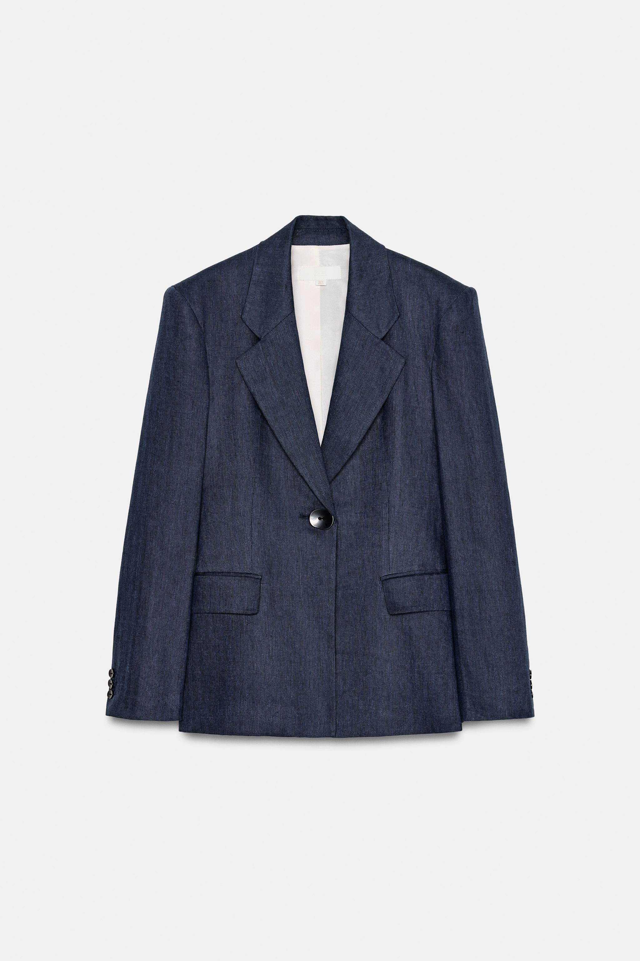100% LINEN HERRINGBONE FITTED BLAZER SET | Zara Canada