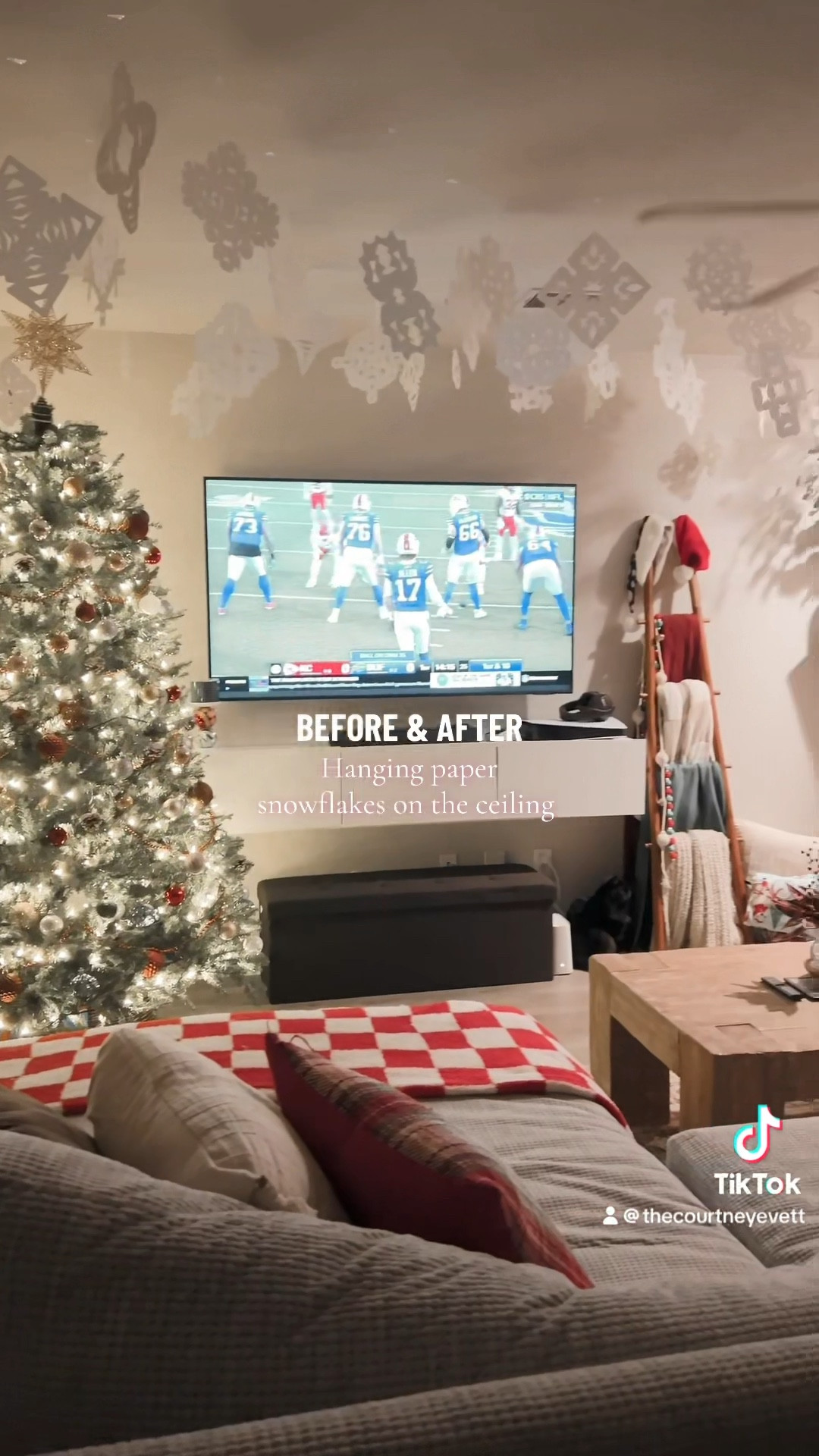 Christmas DIY snowflakes are so fun to make with the family ❄️✨🎄 - living room decor - holiday decor - Christmas decorations - Christmas decor - Christmas tree - wood coffee table - tv console - entertainment center - blanket ladder - Christmas blanket - bar cart - living room tv - holiday decor 

#LTKHome #LTKGiftGuide #LTKHoliday