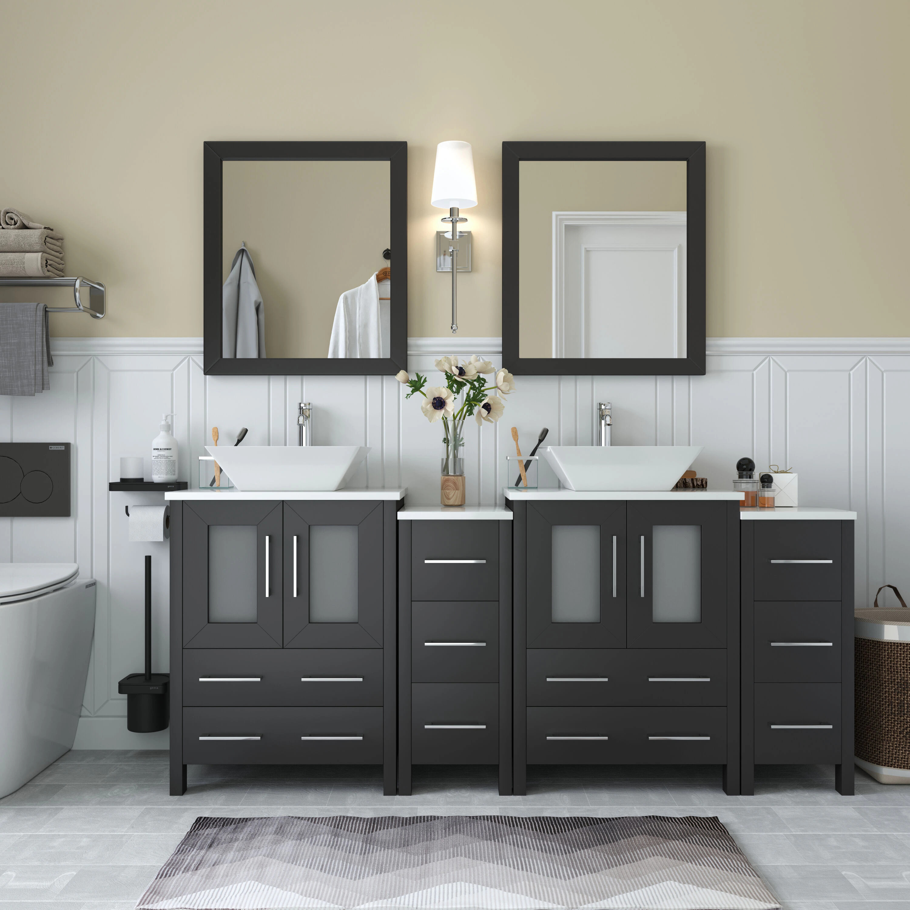 Vanity Art Ravenna 72-in Espresso Double Sink Bathroom Vanity with White Engineered Marble Top (Mirror Included) in Black | VA3124-72E | Lowe's