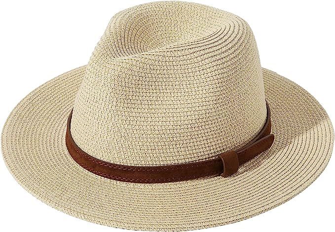 JOYEBUY Womens UPF50 Foldable Summer Straw Hat Wide Brim Fedora Sun Beach hat | Amazon (US)