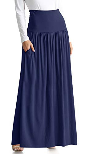 Navy Blue Skirts for Women Ankle Length Skirt Casual Long Skirt High Waisted Maxi Skirt Reg and Plus Size Skirt Long Skirt (Size X-Large, Navy Blue) | Amazon (US)