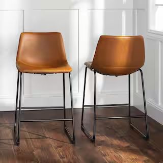 24 in. Whiskey Brown Faux Leather Counter Stool (Set of 2) | The Home Depot
