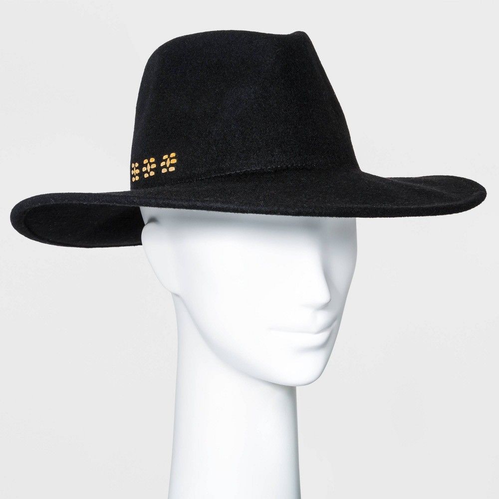 Women's Wide Brim Embellished Felt Fedora Hat - Universal Thread Black | Target
