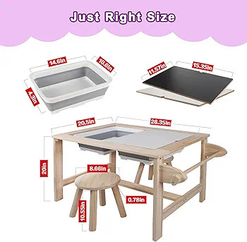 Sensory Table and Chair Set with 2 Stool, Multifunctional Interactive Activity Wooden Set Sensory... | Amazon (US)