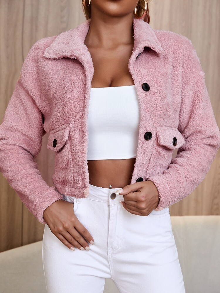 SHEIN SXY Solid Button Through Teddy Jacket | SHEIN