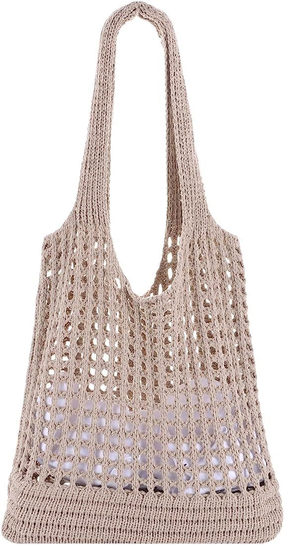 Ovida Women Cute Crochet Beach Tote Bag Large Mesh Beach Tote Knitted Shoulder Handbags Hollow Ou... | Amazon (US)