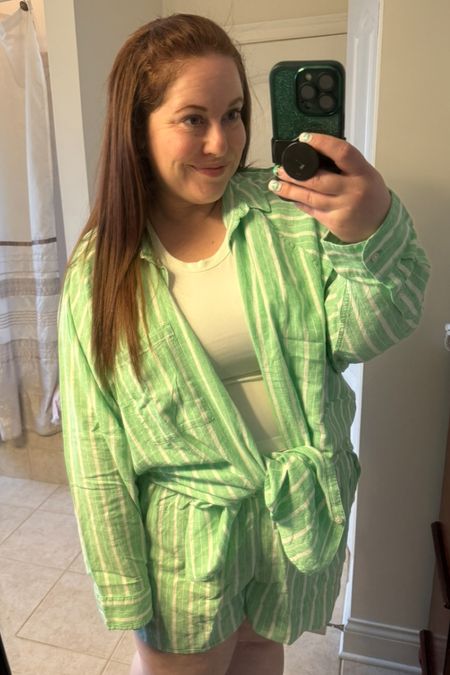 I’m planning some vacation outfits for the near future, and this is definitely an option! I love matching sets, and this set is so cute and comfortable. I love the green, and the shirt can be tied or left fully open! 

#LTKstyletip #LTKplussize #LTKtravel