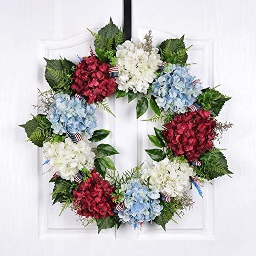 Artificial Wreath For Front Door American Patriotic Wreath 21 Inch Hydrangea Wreath Independence ... | Amazon (US)