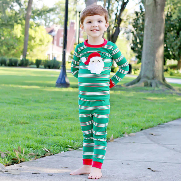 Happy Santa Green Stripe Pajamas | Classic Whimsy