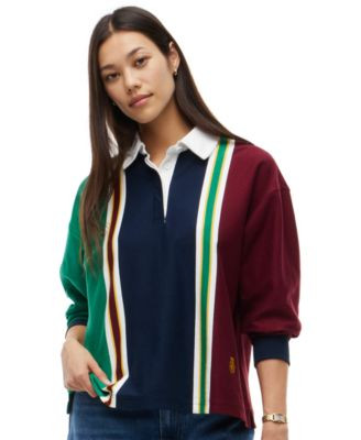 Women's American Icons Rugby Long-Sleeve Striped Polo Sweater, Macy's Exclusive | Macy's