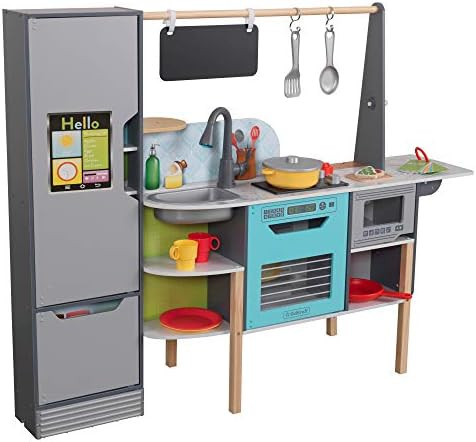 KidKraft Alexa-Enabled 2-in-1 Wooden Kitchen & Market with Lights and Sounds, Interactive Foods and  | Amazon (US)