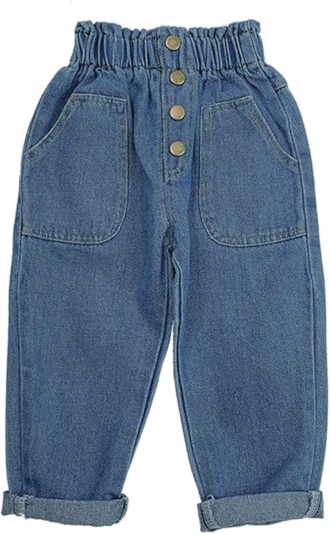 Tiacham Toddler Baby Girl Jeans Casual High Waisted Wide Leg Pant Straight Denim Jean Trousers Baggy | Amazon (US)