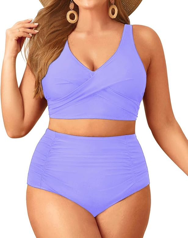 Aqua Eve Women Plus Size Two Piece Swimsuit High Waisted Bikini Set Tummy Control Bathing Suit | Amazon (US)