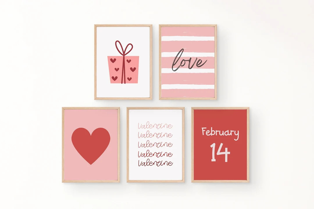 Valentines Printable Wall Art Set of 5 Gallery Valentine Digital Download Wall Art Bundle Holiday... | Etsy (US)