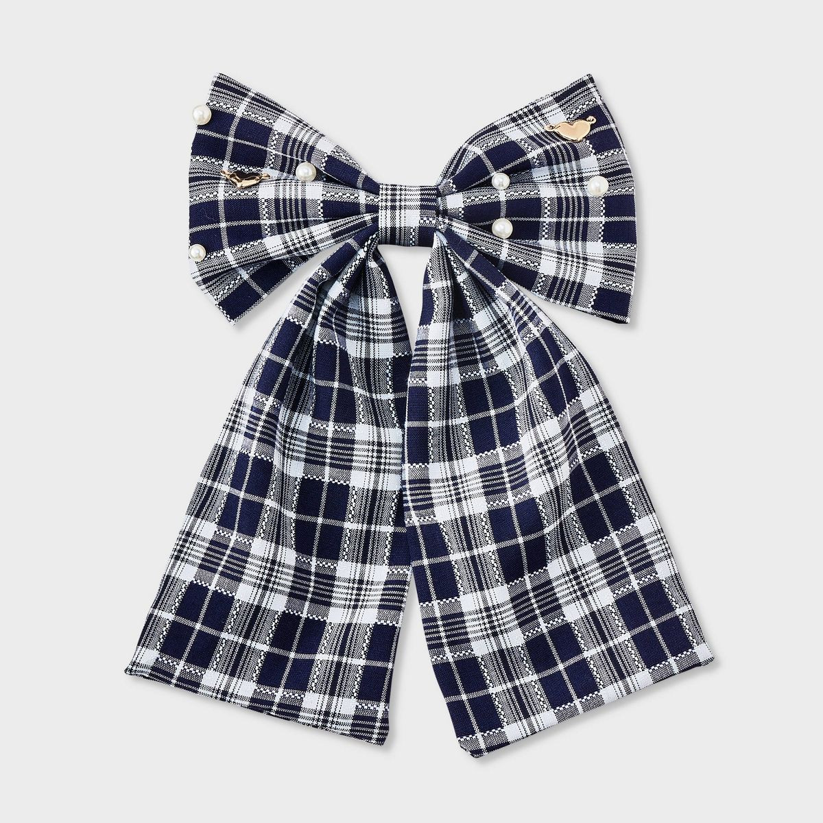 Girls' Plaid Bow Hair Barrette Navy Charm - art class\u2122 | Target