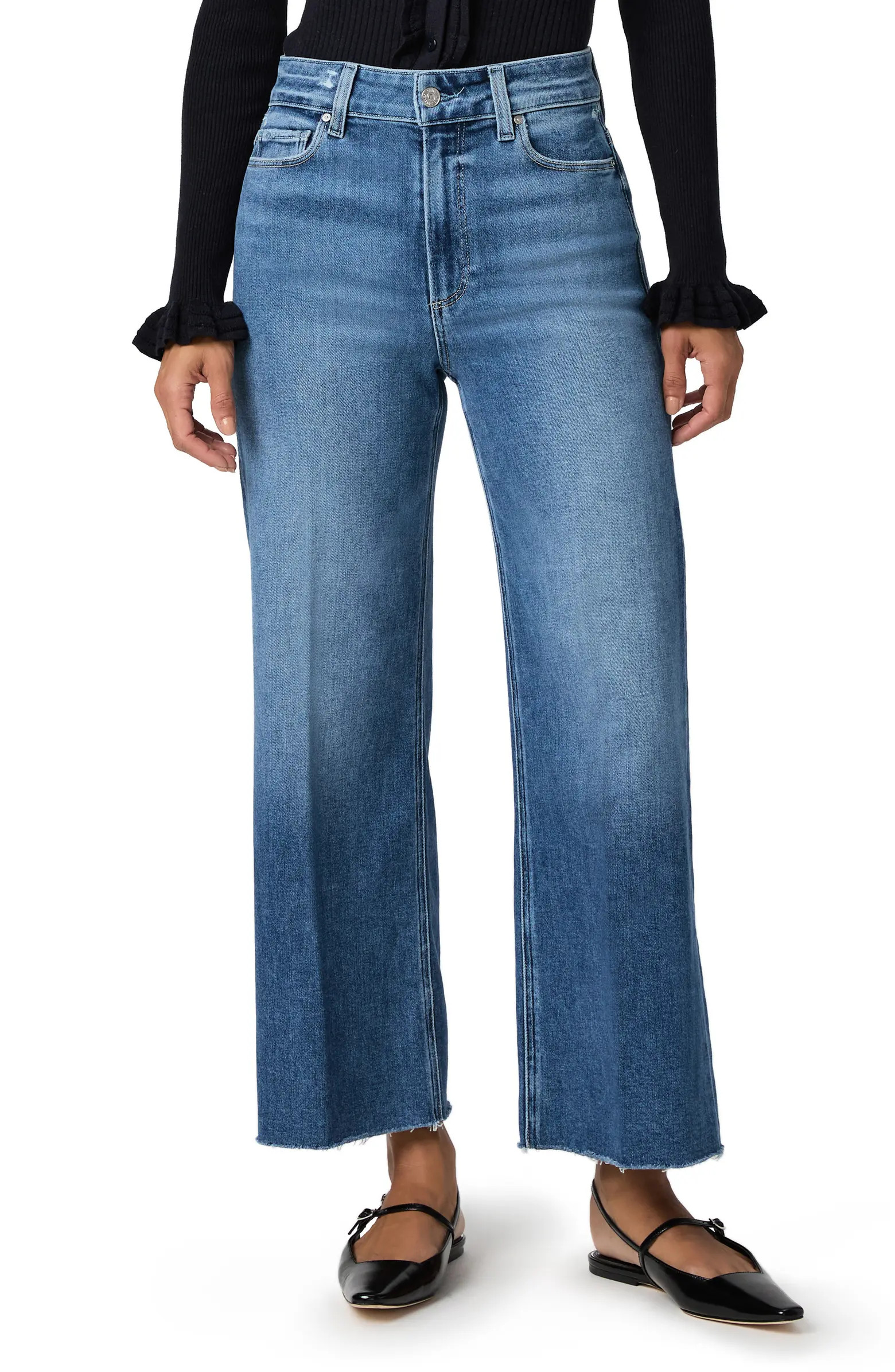 PAIGE Anessa High Waist Raw Hem Wide Leg Jeans | Nordstrom | Nordstrom