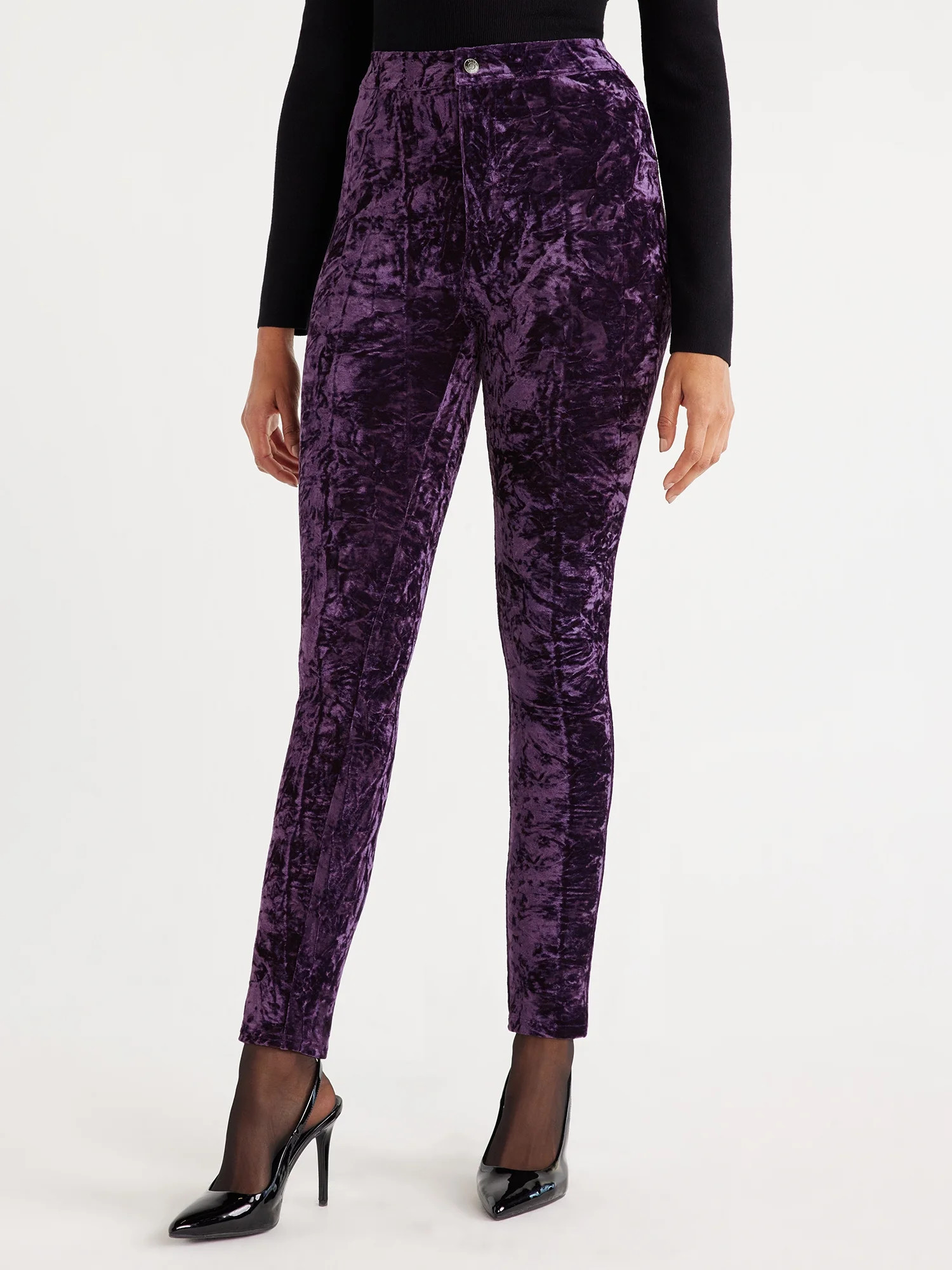 Scoop Women's Crushed Velvet Skinny Pants, Sizes 0-18 | Walmart (US)