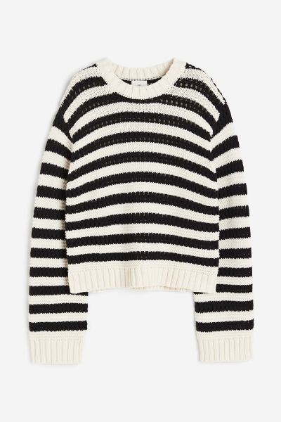 Hole-knit Sweater - Cream/black striped - Ladies | H&M US | H&M (US + CA)