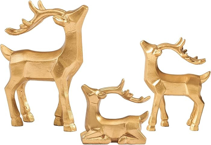 DN DECONATION 3pcs Reindeer Christmas Decoration Indoor, Gold Standing and Resting Deer Figurines... | Amazon (US)