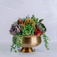 Brushed Gold Compote Succulent Arrangement Planter | Etsy (US)
