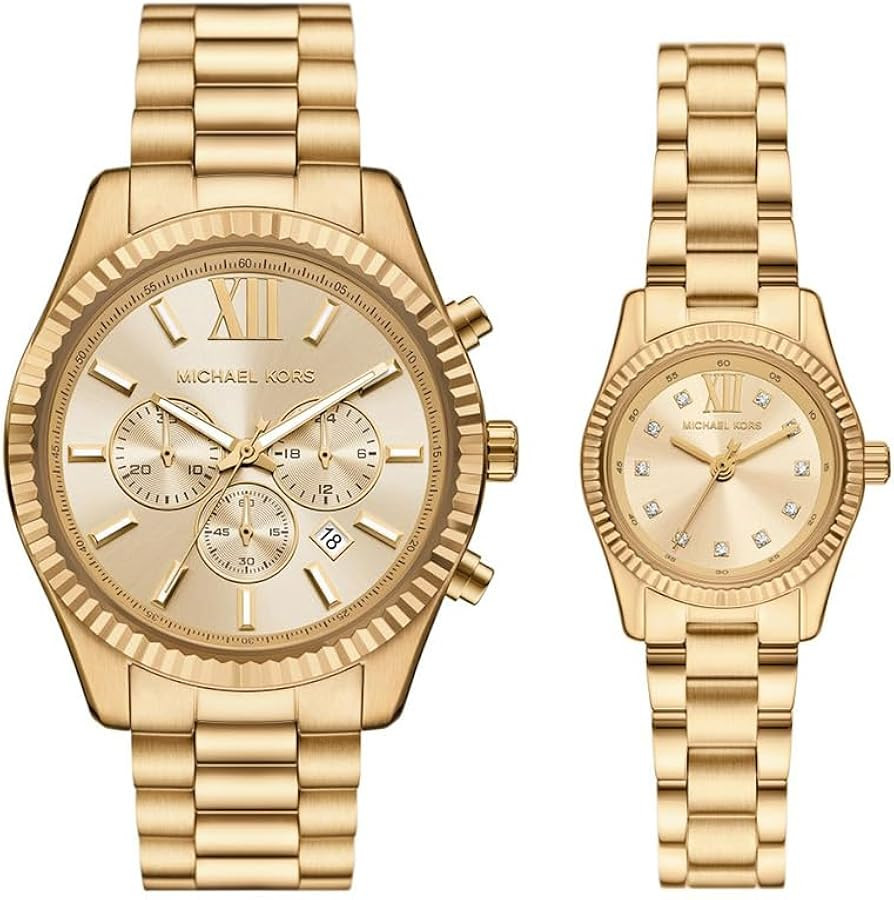 Michael Kors Lexington Three-Hand Gold-Tone Stainless Steel Bracelet Watch Gift Set (Model: MK495... | Amazon (US)