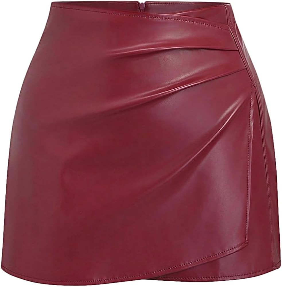 GORGLITTER Women's High Waisted Leather Skirt Wrap Ruched Bodycon Mini Skirts | Amazon (US)