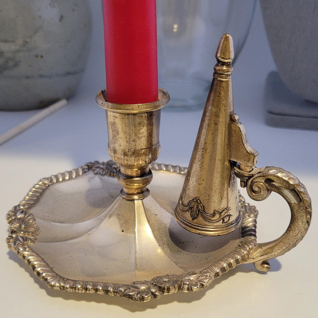 Chamber Candlestick Holder with Snuffer, Vintage Raimond Silverplate, Detailed Decorative Scallop... | Etsy (US)