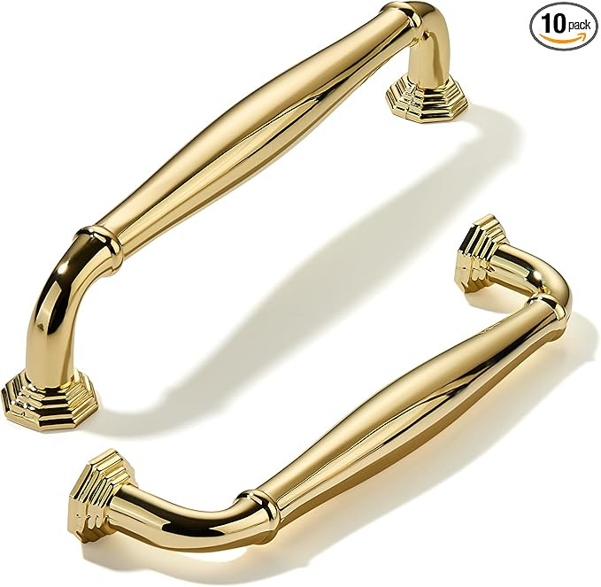 khtumeware 10 Pack 5 Inch(128mm) Polished Brass Cabinet Pulls Unlacquered Gold Cabinet Handle Heavy Duty Solid Cabinet Hardware for Cupboard Drawer Pulls Dresser Handle | Amazon (US)
