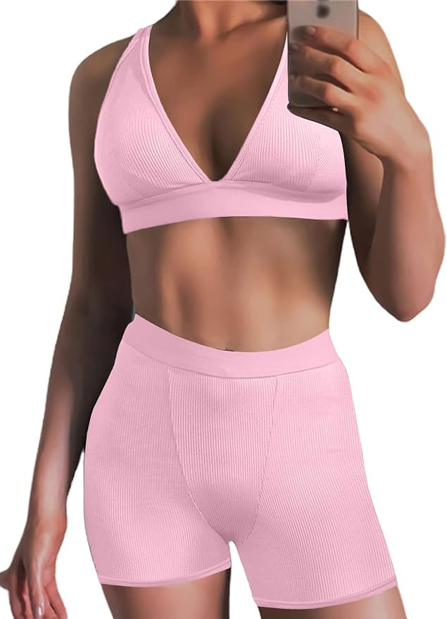 Women's Workout Outfit 2 Pieces High Waist Bodycon Yoga Leggings and Sleeveless Crop Top Gym Clot... | Amazon (US)