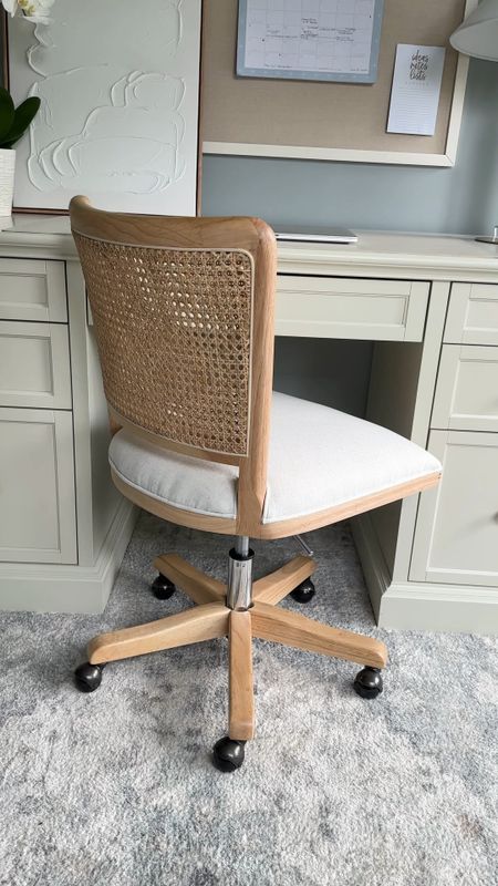 My new rolling desk chair from Amazon! I love the cane detail, wood vase, and pretty cream linen seat. It’s so comfortable too and the height adjusts! My gold knobs are also from Amazon and really upgraded the look of my new cream executive desk from Home Depot

#LTKstyletip #LTKhome #LTKsalealert