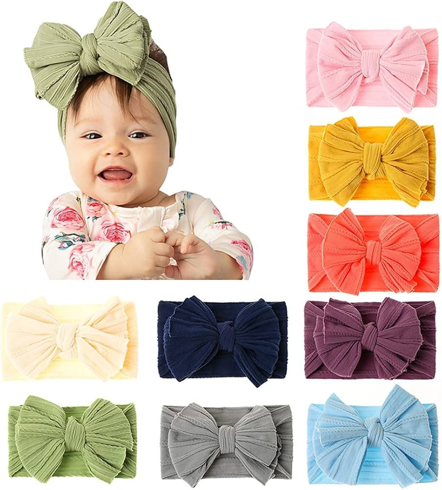 JIAHANG Baby Big Hair Bow Head Wrap, Turban Knotted Knitted Headbands, Soft Silk Stretchy Hair Ba... | Amazon (US)