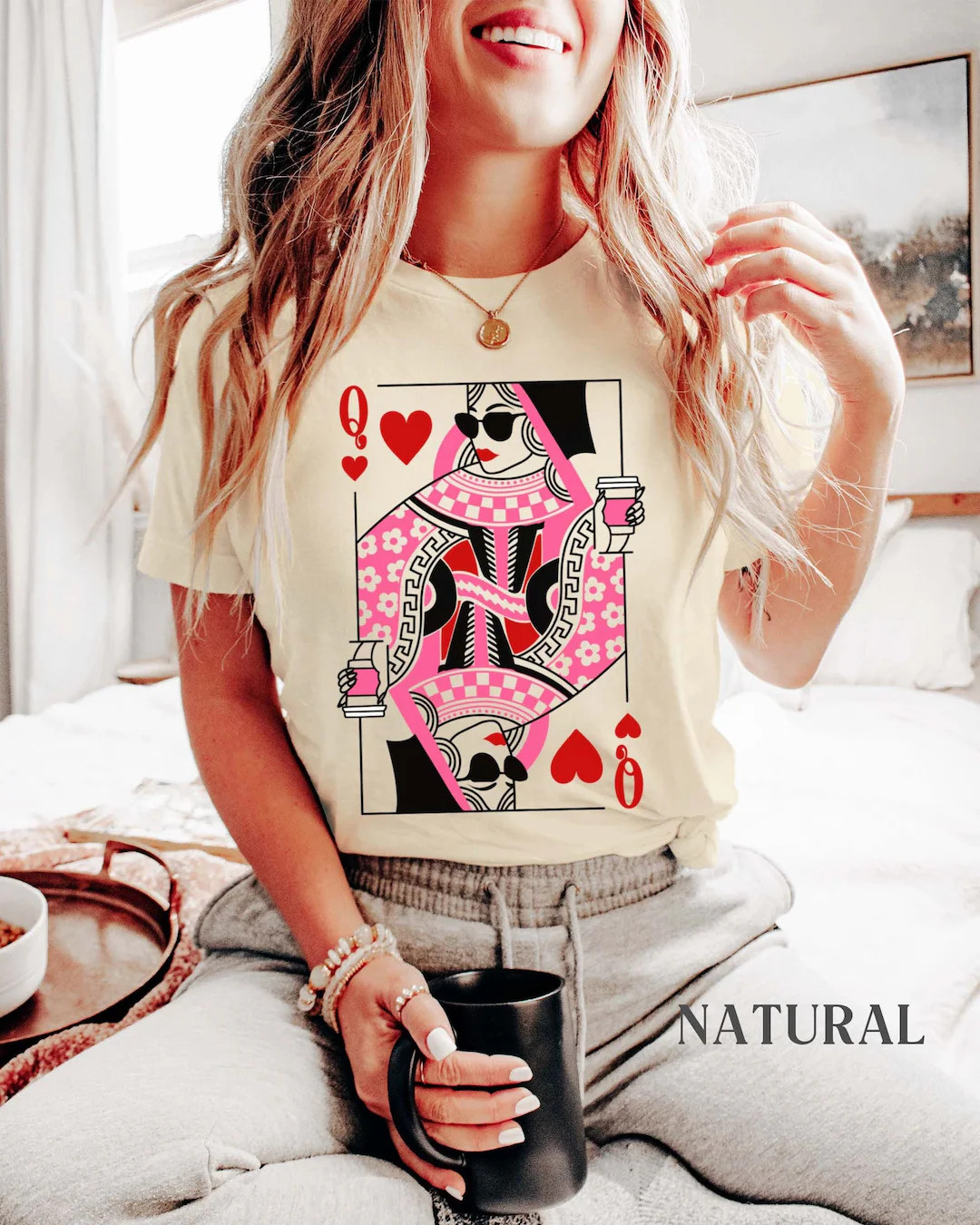 Queen of Hearts Coffee T-shirt | Floral Checker Graphic Tee - Etsy | Etsy (US)